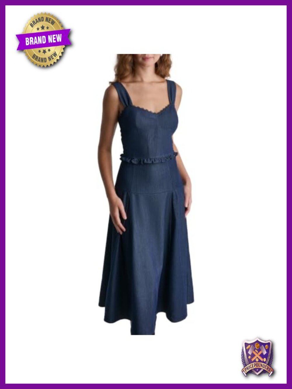 Women's Denim Corset Top Paneled Skirt Two-Piece Set Polyester Rayon